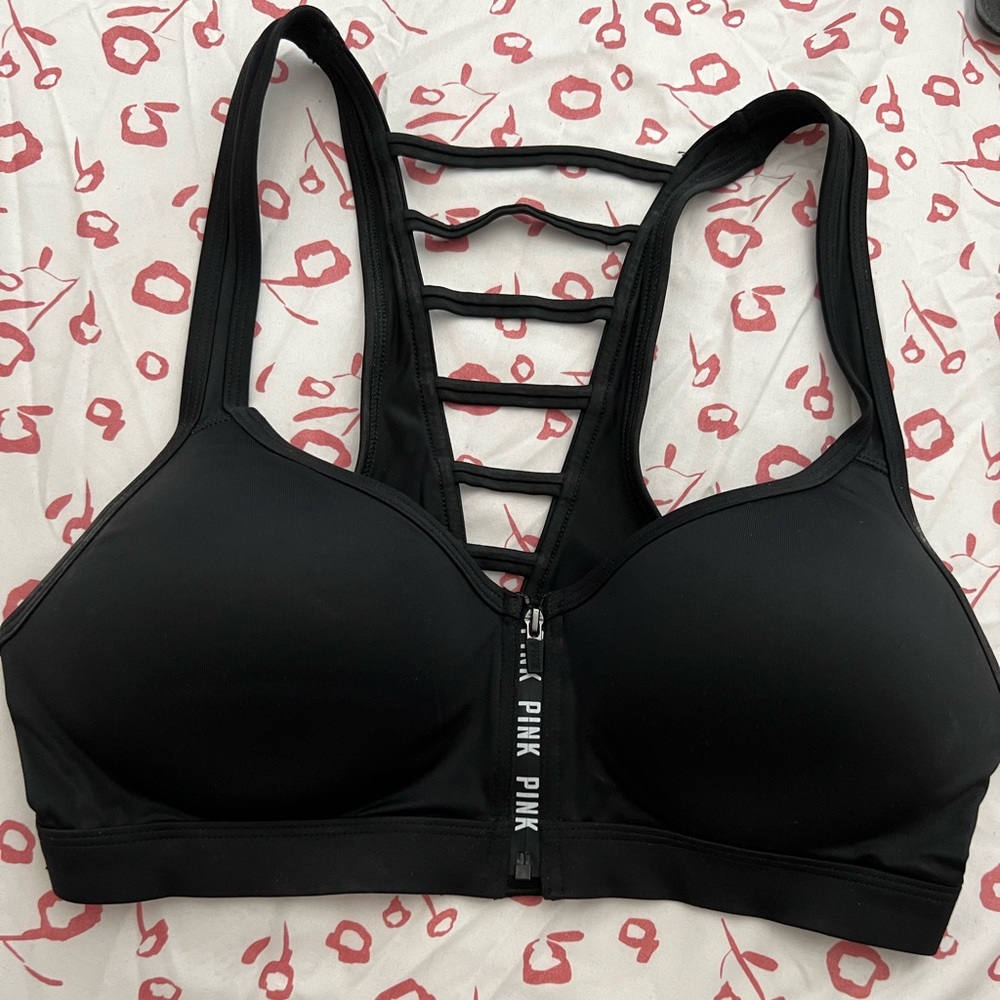VS pink front zip sports bra